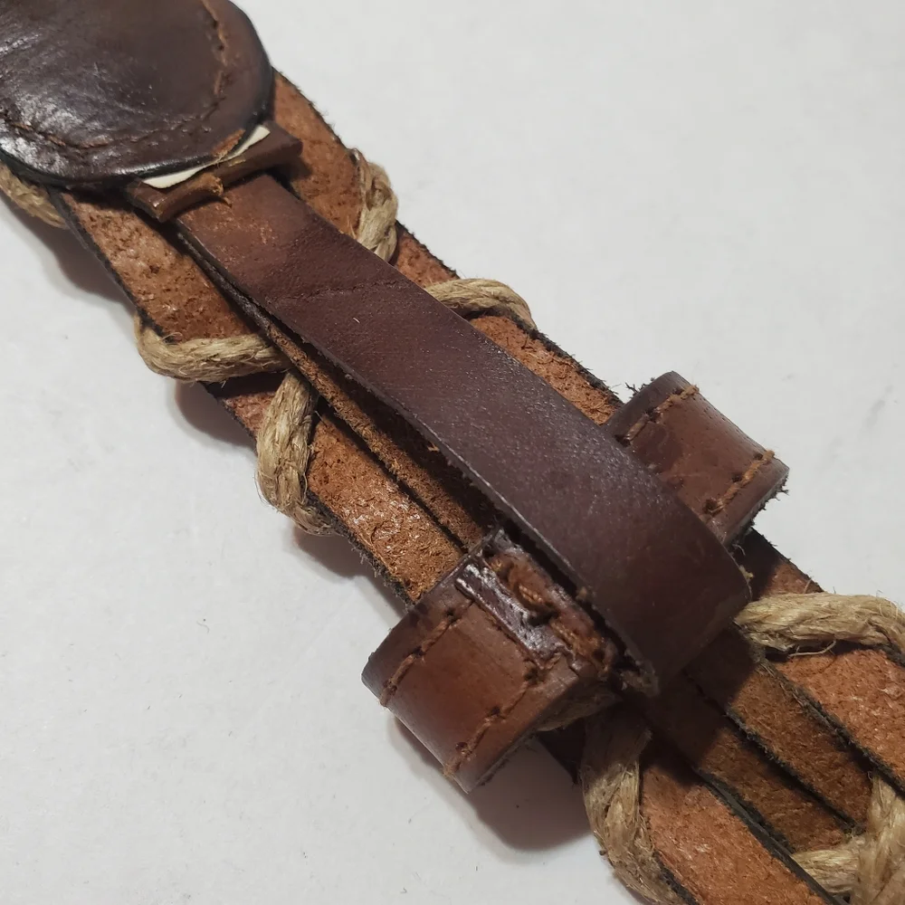Genuine Leather and Jute Weaved Men's Brown Belt Made in India Boho L/XL
